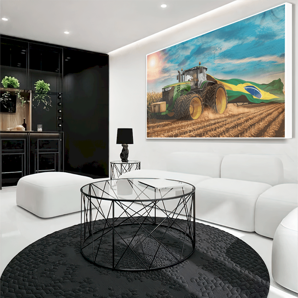 Quadro Trator Puxando Bandeira Do Brasil