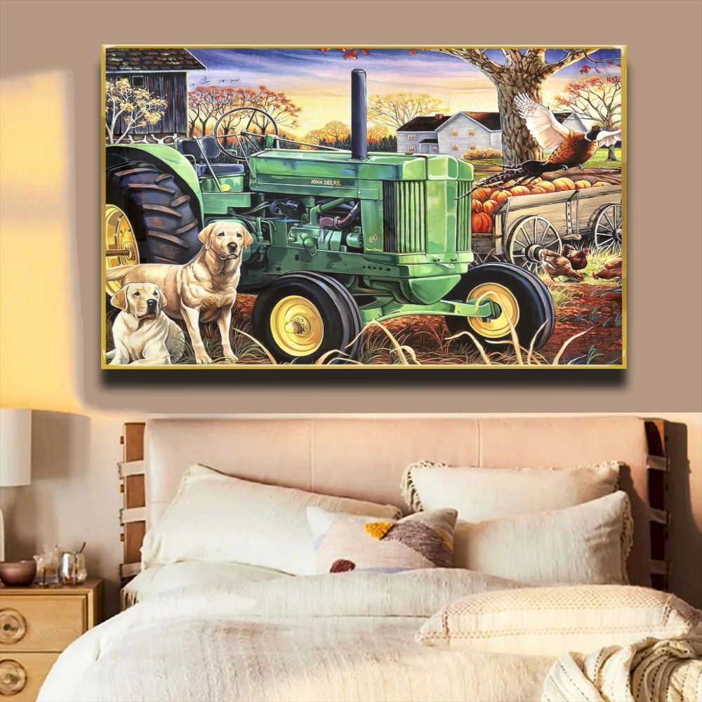 Quadro Fazenda E Trator Vintage Estilo Pintura