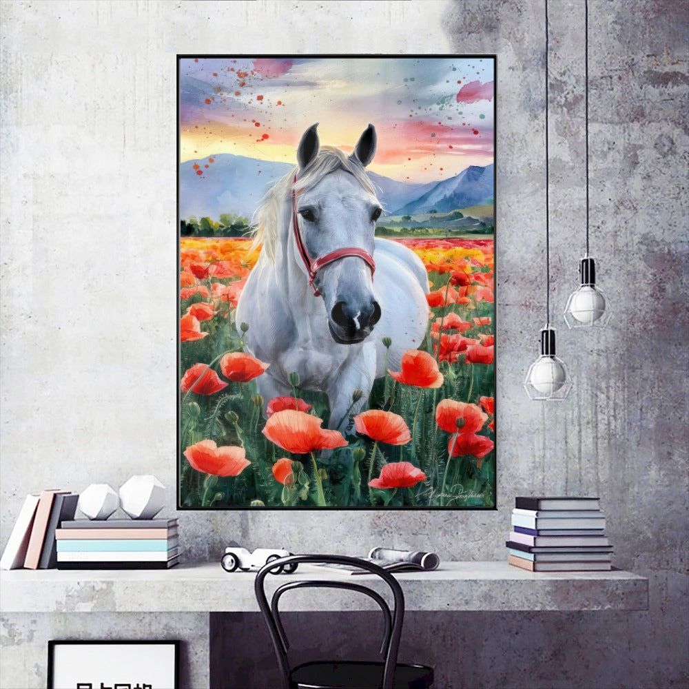 Quadro Cavalo No Campo Estilo Pintura