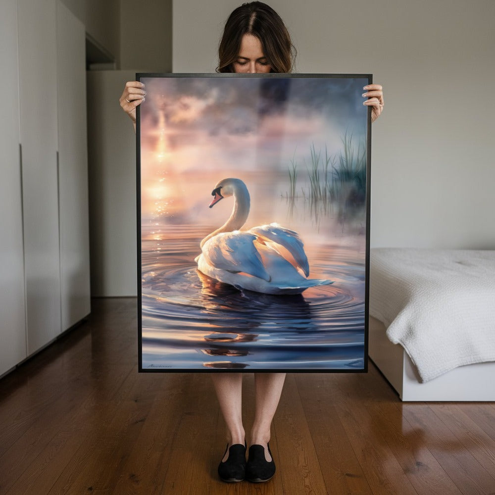 Quadro Cisne Branco Na Lagoa