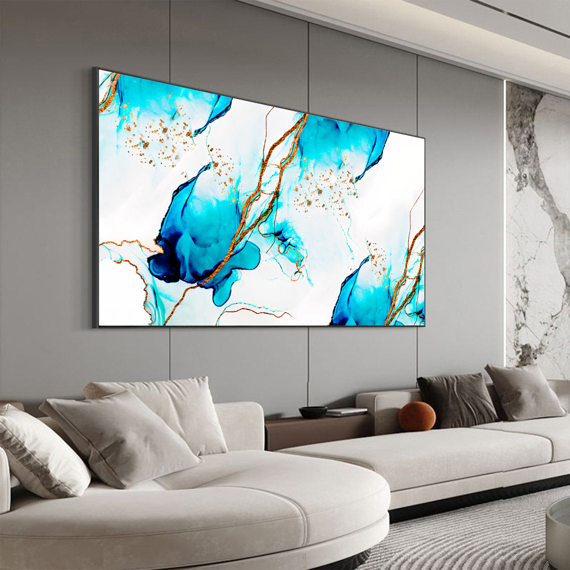 Quadro Decorativo Azul e Dourado Abstrato