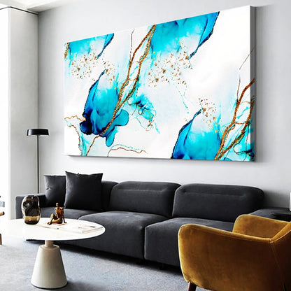 Quadro Decorativo Azul e Dourado Abstrato