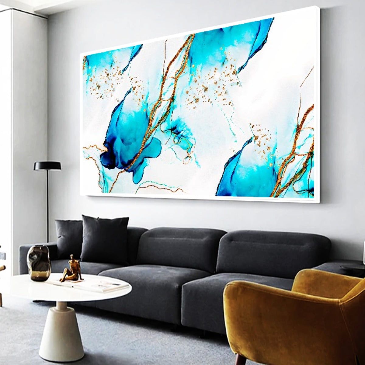 Quadro Decorativo Azul e Dourado Abstrato