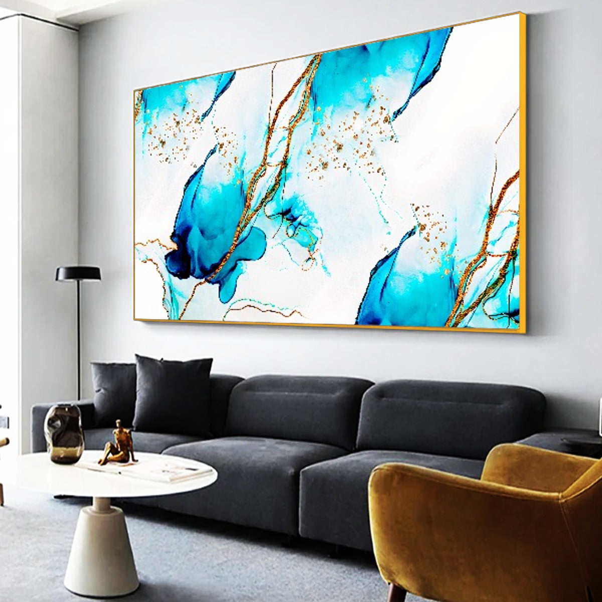 Quadro Decorativo Azul e Dourado Abstrato