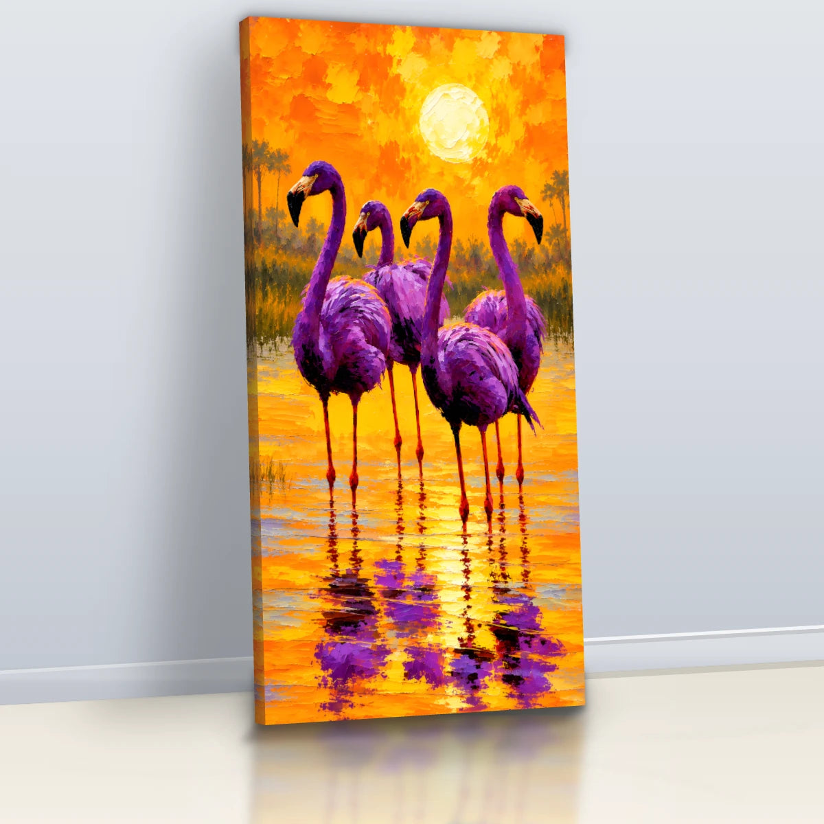Quadro Sala Flamingos Sunset Purple