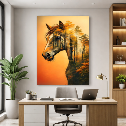Quadro Sala Cavalo Floresta Outono