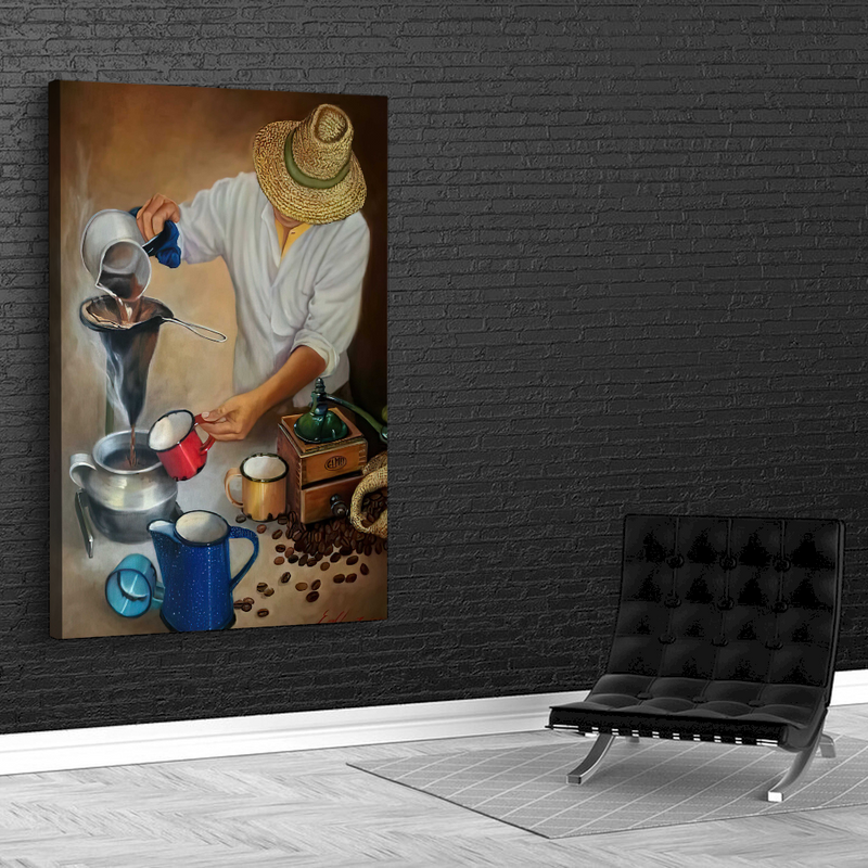 Quadro Campônes Preparando O Café Efeito Pintura