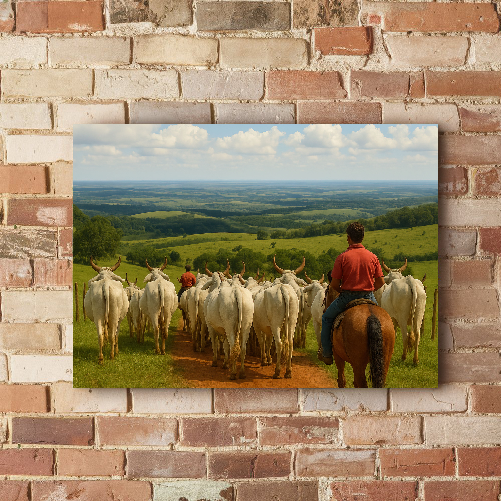 Quadro peão conduzindo a boiada – Arte premium do agronegócio