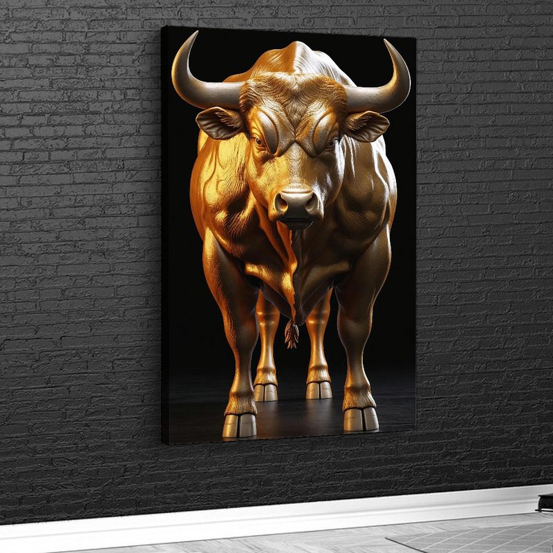 Quadro Touro Dourado Fundo Black