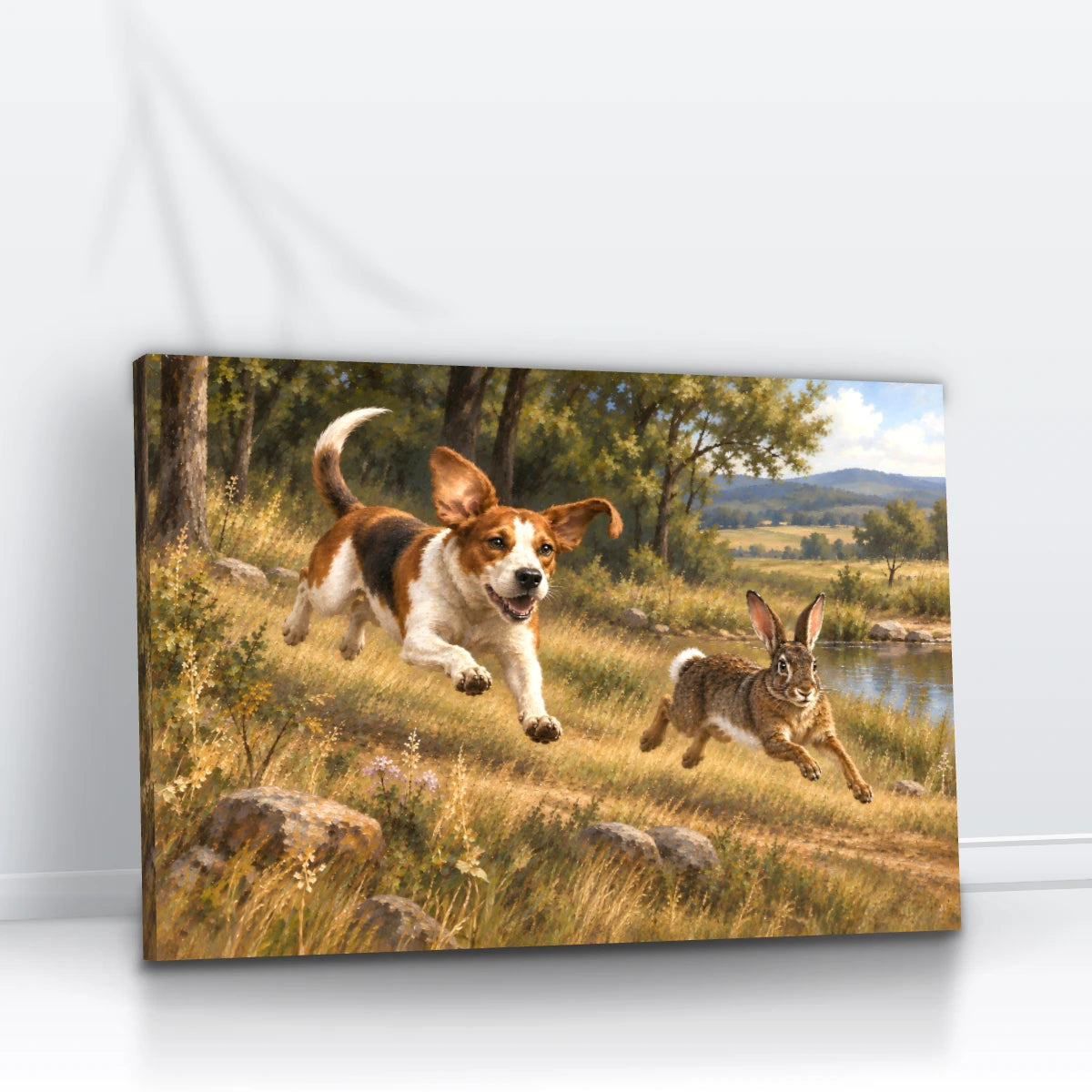 Quadro Sala Cachorro e Lebre Rural