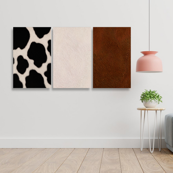 Quadros Trio Textura Vaca Holandesa, Boi Nelore e Red Angus