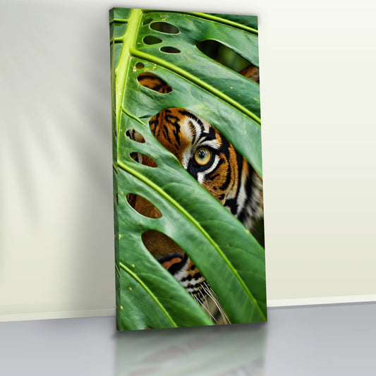 Quadro Sala Tigre na Folhagem