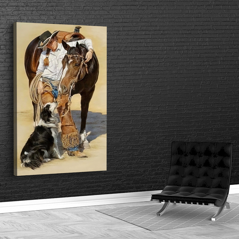Quadro Moça Calao E Cachorro Estilo Pintura