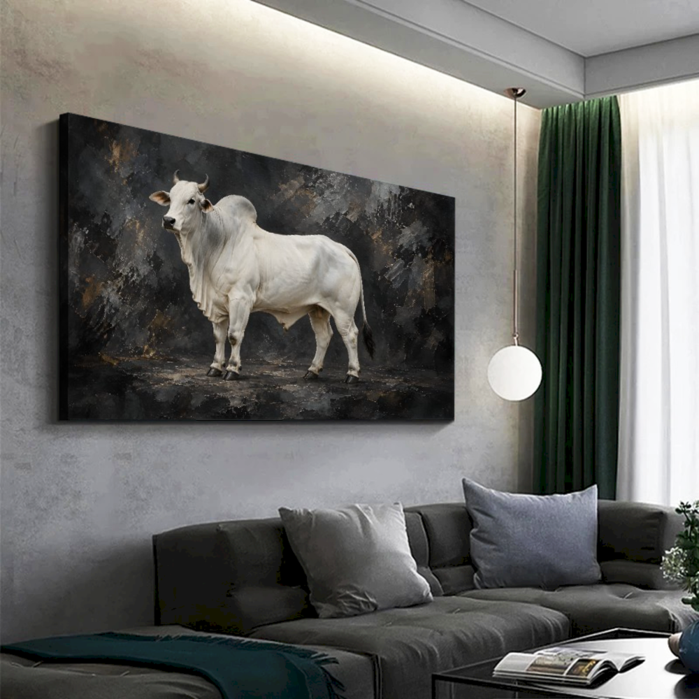 Quadro Sala Touro Branco Luxo