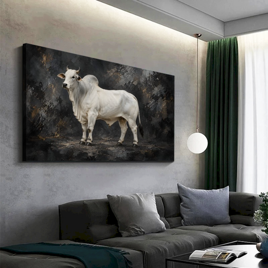 Quadro Sala Touro Branco Luxo