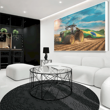 Quadro Trator Puxando Bandeira Do Brasil