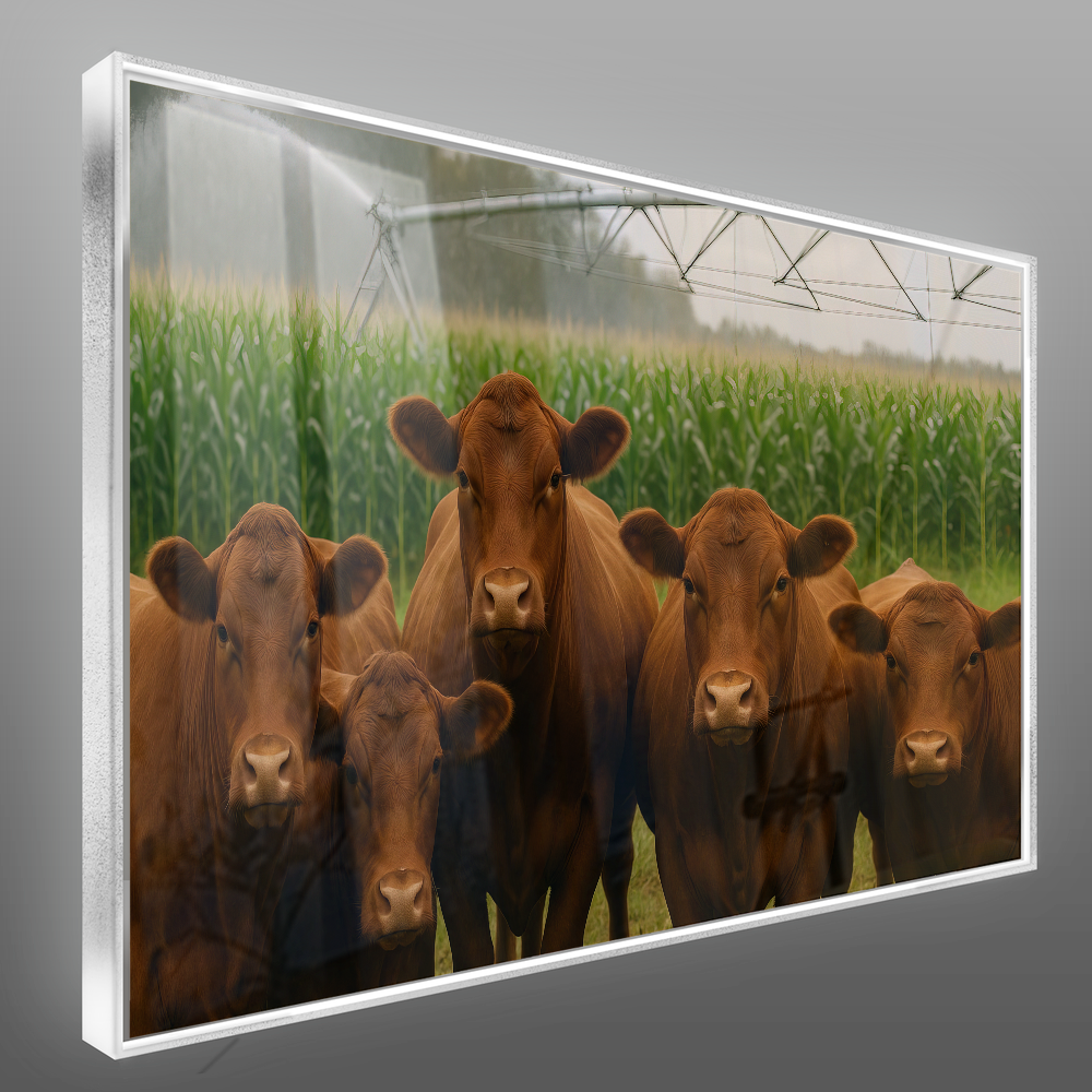 Quadro Gado Red Pastando Pivo Lavoura De Milho