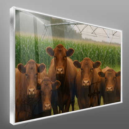 Quadro Gado Red Pastando Pivo Lavoura De Milho