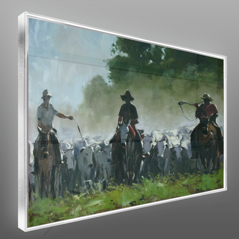 Quadro Cavaleiros Tocando Gado Estilo Pintura