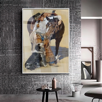 Quadro Moça Cavalo E Cachorro Estilo Pintura