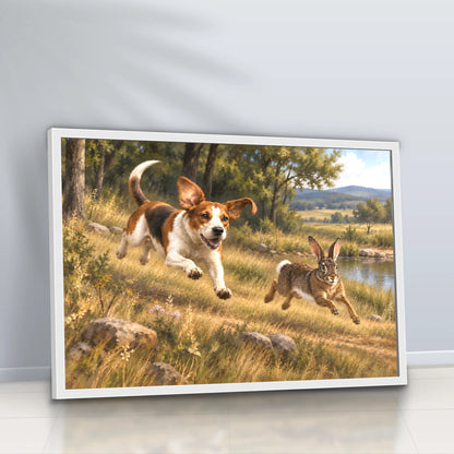 Quadro Sala Cachorro e Lebre Rural