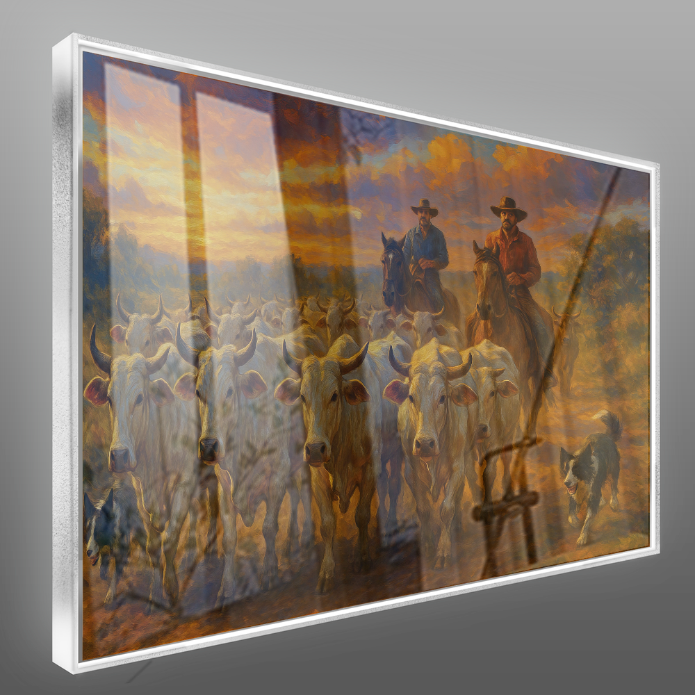 Quadro Efeito Pintura Tocando A Tropa De Gado