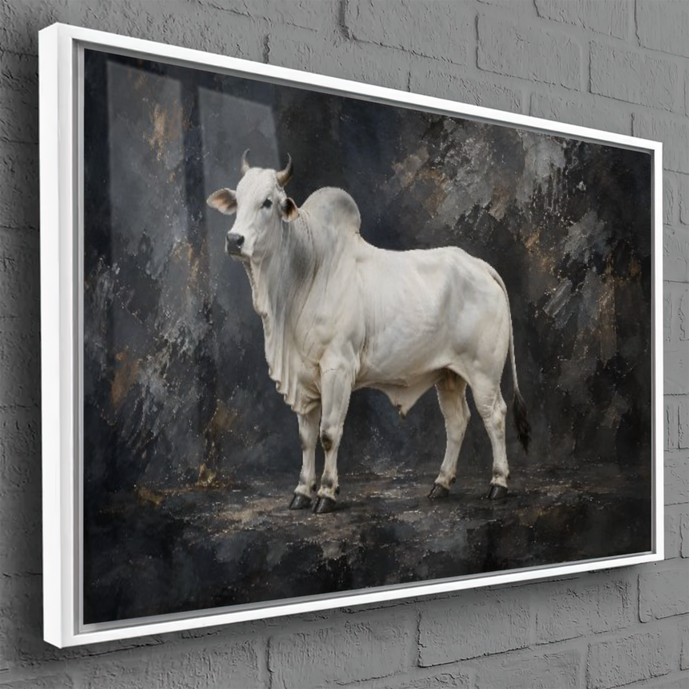Quadro Sala Touro Branco Luxo