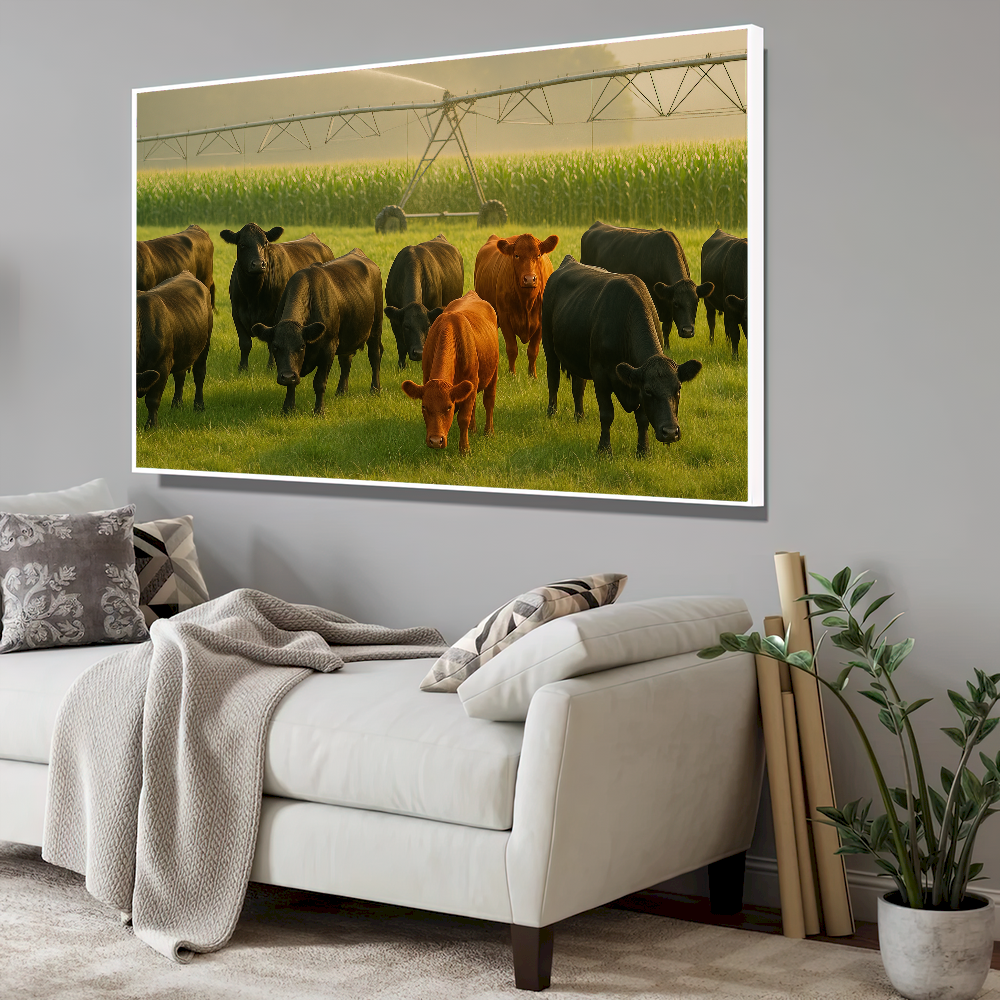 Quadro Gado Pastando Pivo E Irrigação