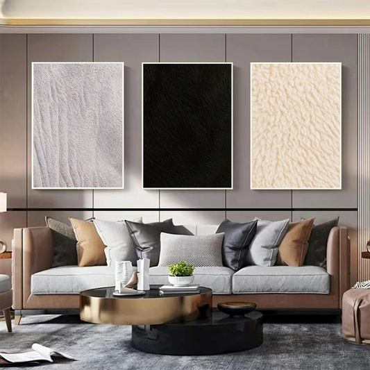 Trio de quadros textura Brahman, Black Angus e lã de ovelha – Agro Quadros