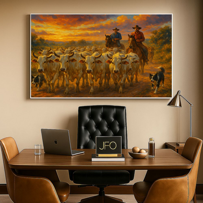 Quadro Efeito Pintura Tocando A Tropa De Gado