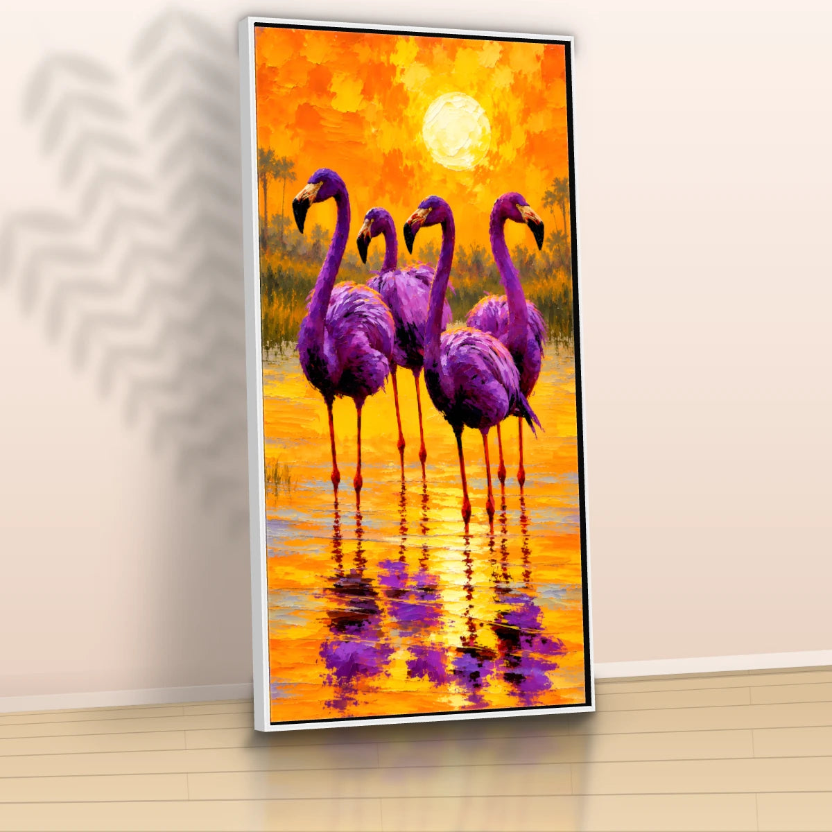 Quadro Sala Flamingos Sunset Purple