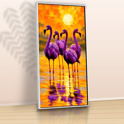 Quadro Sala Flamingos Sunset Purple