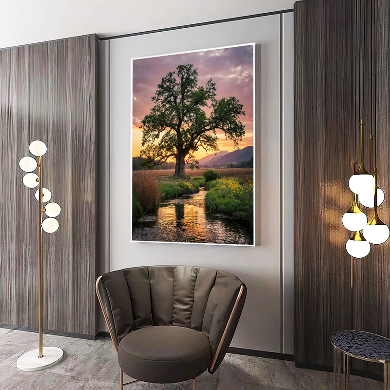 Quadro Arvore E Lago Fim De Tarde