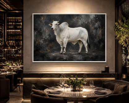 Quadro Sala Touro Branco Luxo