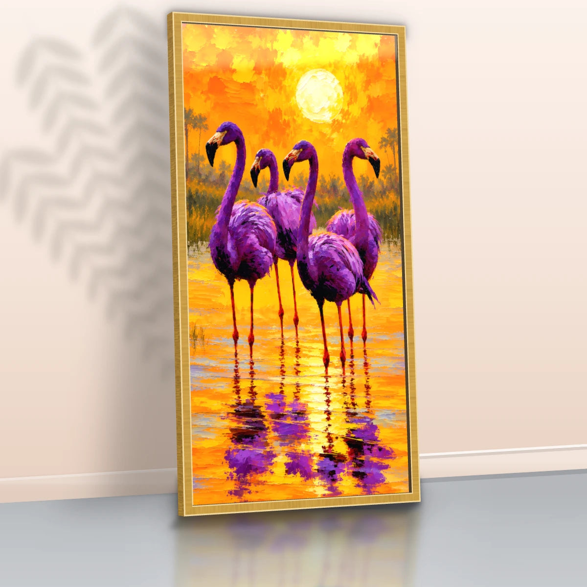 Quadro Sala Flamingos Sunset Purple