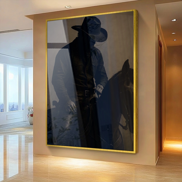 Quadro Cowboy Montado Cavalo Arte Rústica