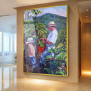 Quadro Pai E Filho Colhendo Café