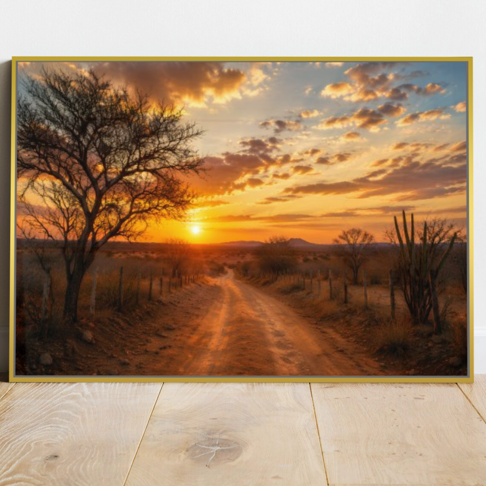 Quadro Estrada Pôr do Sol Rural