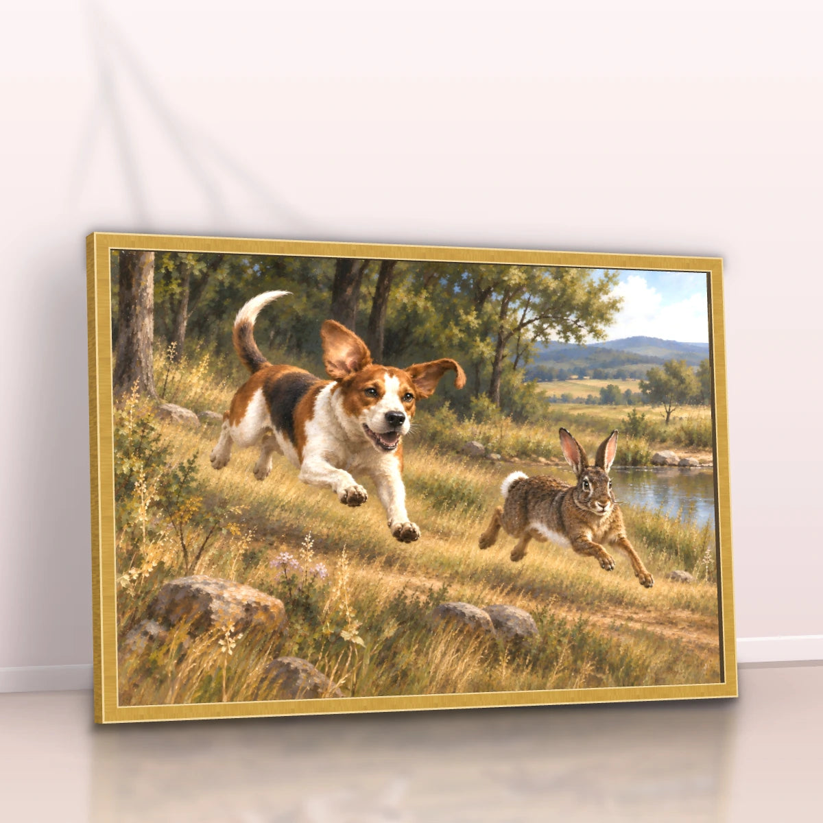 Quadro Sala Cachorro e Lebre Rural