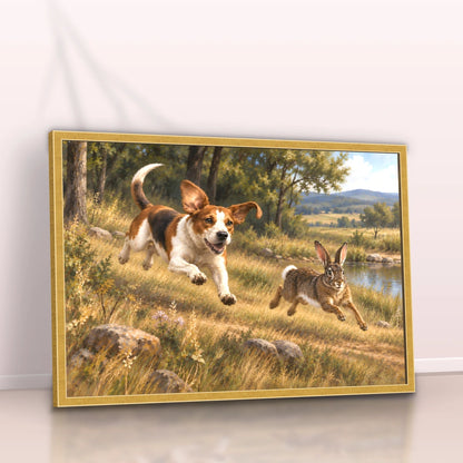 Quadro Sala Cachorro e Lebre Rural