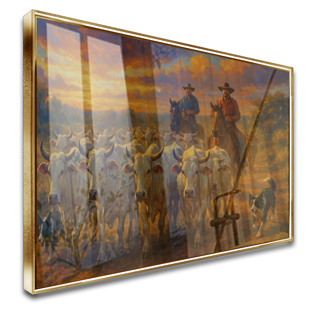 Quadro Efeito Pintura Tocando A Tropa De Gado