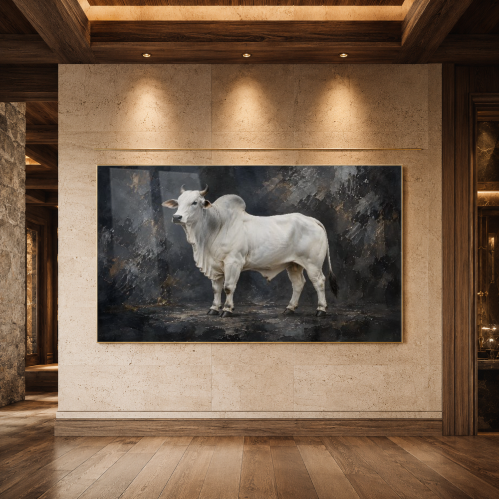Quadro Sala Touro Branco Luxo