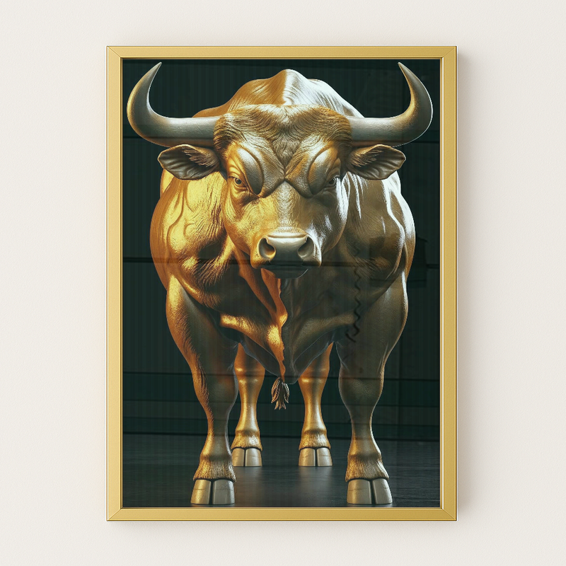 Quadro Touro Dourado Fundo Black