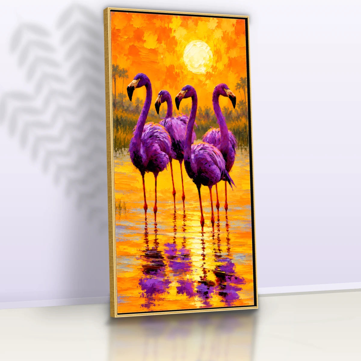 Quadro Sala Flamingos Sunset Purple