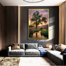 Quadro Arvore E Lago Fim De Tarde