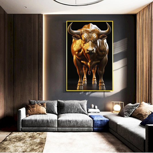 Quadro touro dourado fundo black – Arte decorativa luxuosa – Agro Quadros