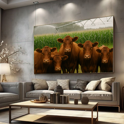 Quadro Gado Red Pastando Pivo Lavoura De Milho