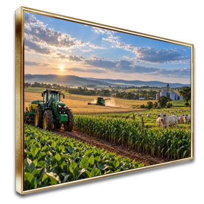 Quadro Sala Fazenda Trator ao Pôr do