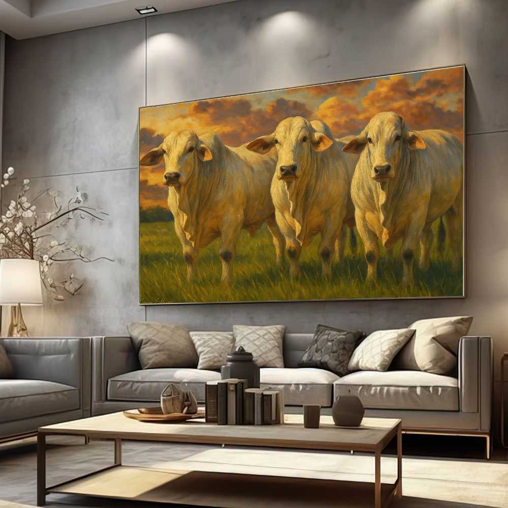 Quadro Gado No Pasto Estilo Pintura