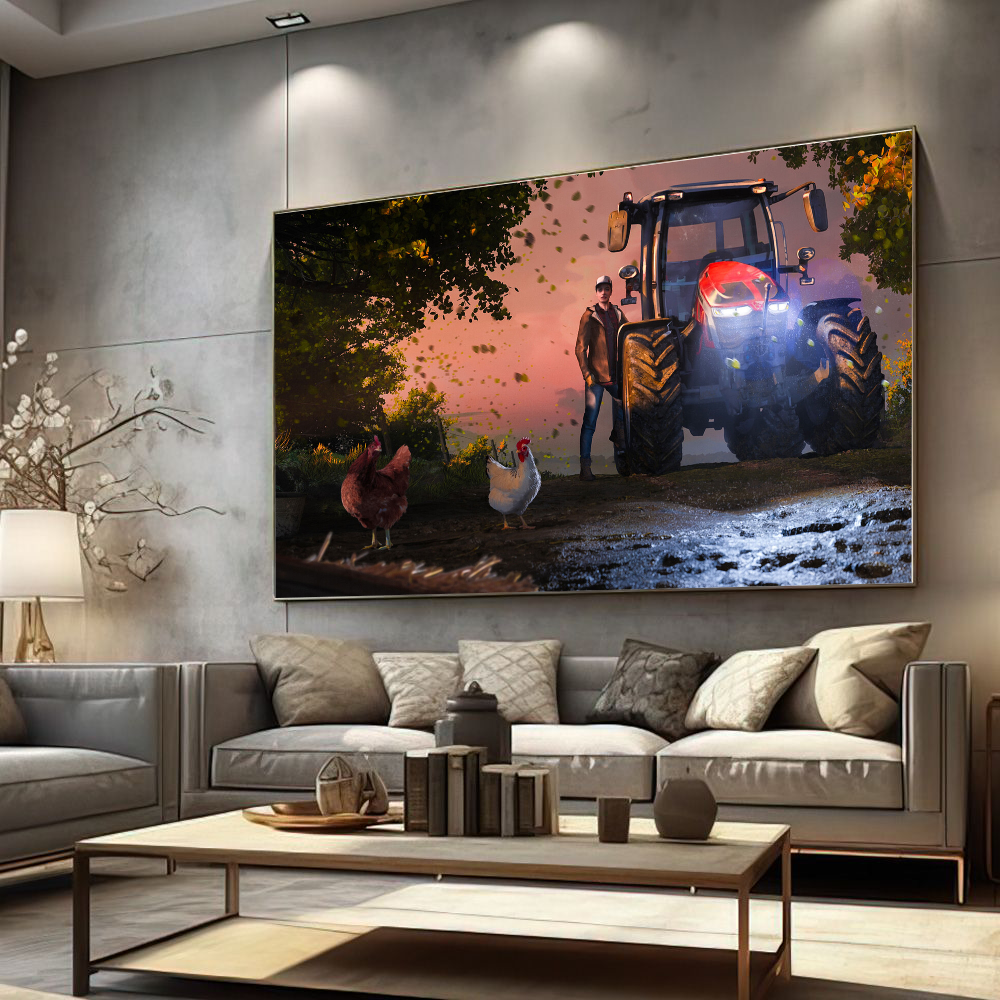 Quadro Fazenda Trator E Jovem Game